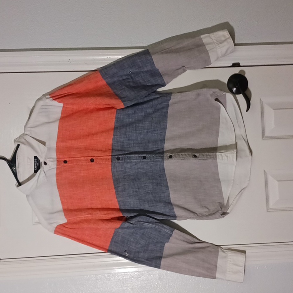 Express Shirt Top Long-Sleeve Multicolor Button-Down